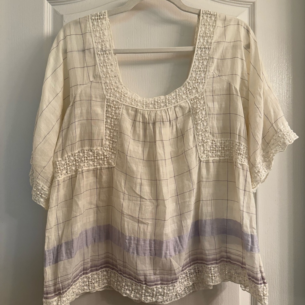 HOLDING HORSES Cream and Purple Blouse